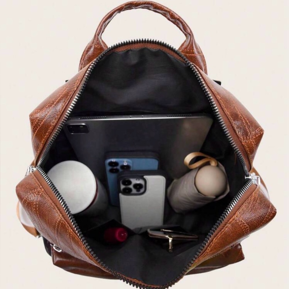 Brown Convertible Backpack Purse – Faux Leather – Multi Pocket - Picture 3 of 5